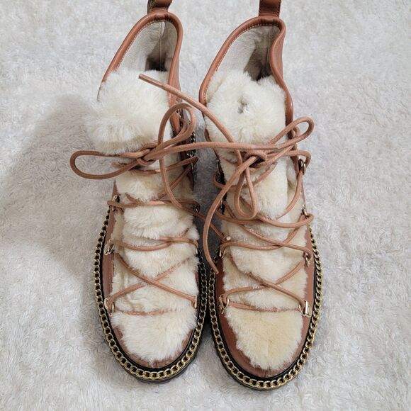 Cecelia New York Trekker Boot with Genuine Shearling Trim Sz 7 EUC Combat Chunky - Picture 2 of 14